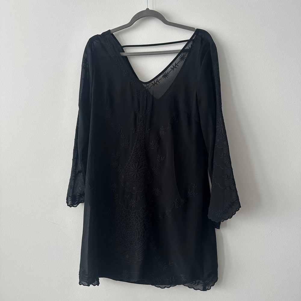 ASTR | Black Sheer Embroidered Tunic Size M